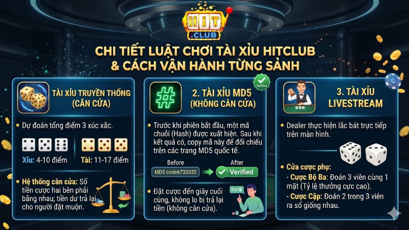 Chi Tiết Luật Chơi Tài Xỉu Hitclub & Cách Vận Hành Từng Sảnh