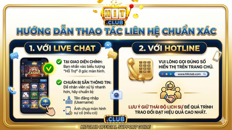 Hướng dẫn thao tác liên hệ Hitclub chuẩn xác