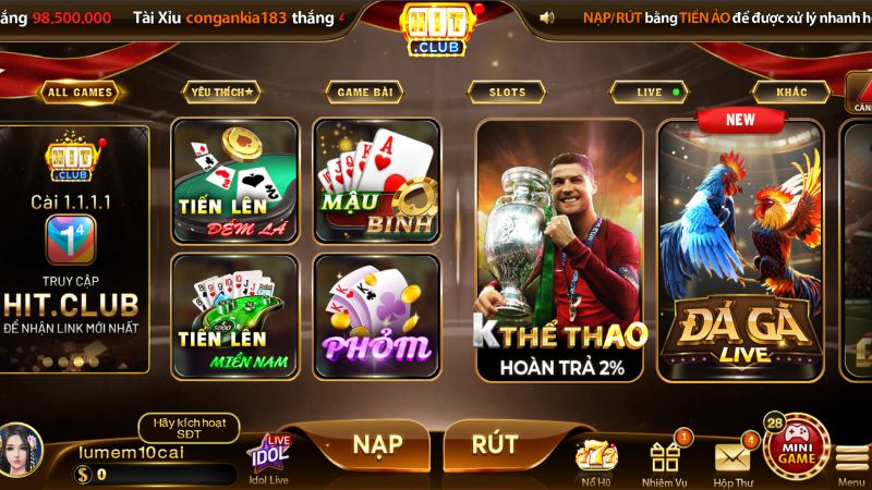 Thế giới trò chơi tại Hitclub"không giới hạn"